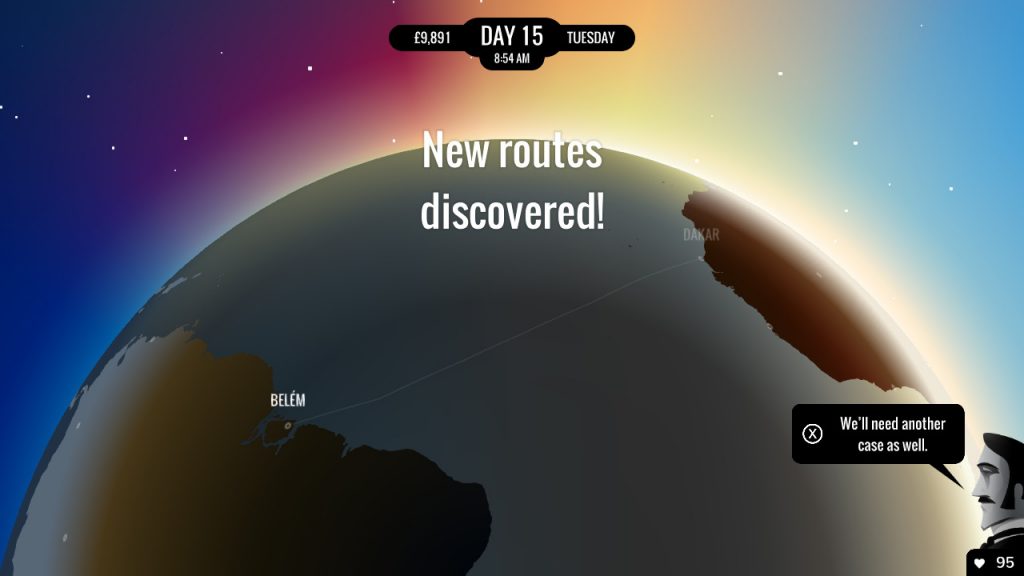 Visuel de 80 DAYS sur Nintendo Switch, globe terrestre portant la mention "nouvelles routes découvertes !"